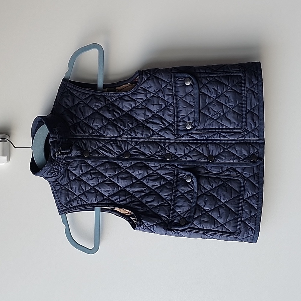 Burberry Navy Quilted Kids Vest with Stand Collar